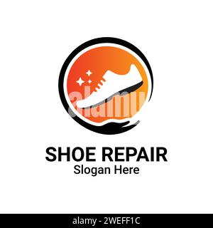 Service de réparation de chaussures logo. Fixer le modèle de vecteur de chaussures. Concept tendance pour la réparation en atelier ou la restauration de maroquinerie. Illustration de Vecteur