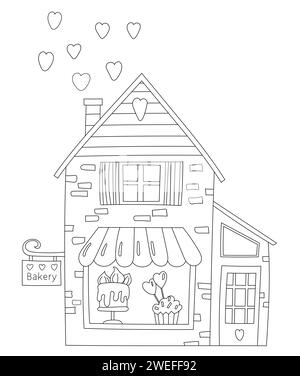 Coloriage - Illustration de boulangerie sucrée avec beaucoup de sucreries, gâteaux, bonbons - Livre de coloriage pour enfants Illustration de Vecteur