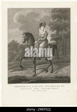 Portrait de la reine Wilhelmina Frederica Louisa à cheval, Antonie et Pieter van der Beek, d'après Nicolaas Sonnenberg, 1795 - 1821 imprimer papier néerlandais gravure d'état équestre Banque D'Images