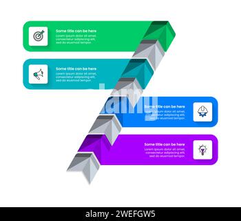 Modèle infographique avec icônes et 4 options ou étapes. Flèches alignées. Peut être utilisé pour la mise en page de flux de travail, diagramme, bannière, webdesign. Illustration vectorielle Illustration de Vecteur