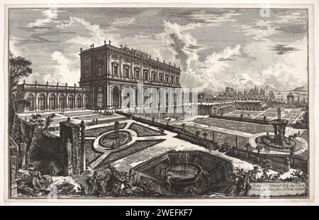 Villa Albani te Rome, Giovanni Battista Piranesi, 1748 - 1778 imprimer vue de la Villa Albani et de ses jardins à Rome. Titre sur le bloc en bas à droite. Villa de gravure sur papier Rome. jardin. ornements de jardin. Fontaine de jardin Rome. Villa albanaise Banque D'Images