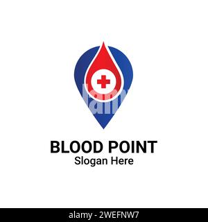 Logo d'emplacement du sang avec illustration du modèle de signe ponctuel. Concept de logo Red Health Spot de don de sang. Hématologie Medical Blood Cell logo Design Vect Illustration de Vecteur