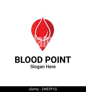 Logo d'emplacement du sang avec illustration du modèle de signe ponctuel. Concept de logo Red Health Spot de don de sang. Hématologie Medical Blood Cell logo Design Vect Illustration de Vecteur