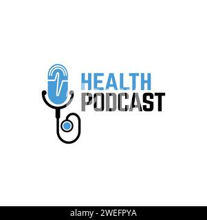 Creative Doctor Podcast logo Design concept avec microphone et stéthoscope. Affiche de podcast santé et fitness. Podcasting médical symbole, icône. Illustration de Vecteur