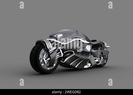Moto sportive futuriste de style cyberpunk. Rendu 3D isolé sur fond gris. Banque D'Images
