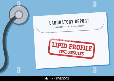 Profil lipidique résultats des analyses de sang. Concept de santé. Enveloppe de rapport de laboratoire médical. Illustration vectorielle. Illustration de Vecteur