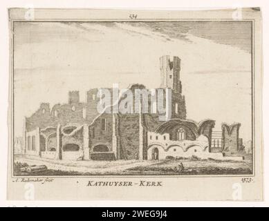 Vue des ruines de l'église des chartreux près de Delft, 1573, Abraham Rademaker, 1725 - 1803 imprimer vue de la ruine de l'église du monastère des chartreux 'Sint-Bartholomée à Jérusalem' près de Delft, en 1572, dans la situation vers 1573. Sur la droite la tour battue et au premier plan quelques figures. gravure sur papier / gravure ruine d'église, monastère, etc Monastère chartreux 'Sint-Bartholomeus à Jérusalem' Banque D'Images