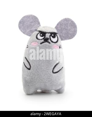 Nouvelle souris jouet animal textile gris isolé sur blanc. Banque D'Images