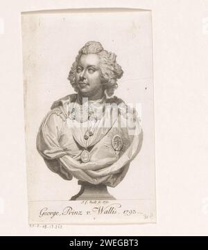 Buste de George IV en tant que prince de Galles, Johann Friedrich Bolt, gravure sur papier de 1793 personnages historiques. Ordre de chevalerie (JARRETIÈRE) - insigne d'un ordre de chevalerie, par exemple : badge, chaîne. sculpture Banque D'Images