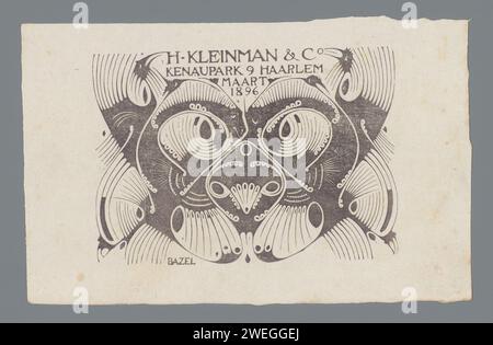 La dernière pièce du prospectus magazine pour Vercieringskunst, Karel Petrus Cornelis de Bazel, 1896 impression Proef pression de la décoration, avec l'adresse de l'éditeur. ornement en papier dérivé de formes végétales Banque D'Images