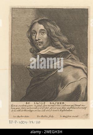 Portrait de Jacob Adriaensz. Backer, 1649 - 1662 imprimer texte en français dans la marge inférieure. L'impression fait partie d'un album. gravure sur papier de personnages historiques. portrait, autoportrait de peintre Banque D'Images