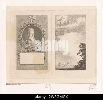 Portrait d'Augusta Sophia et Apollon dans la voiture solaire, Daniel Nikolaus Chodowiecki, 1777 papier gravure de personnes historiques - BB - femme. Apollon dans le char du soleil, tiré par quatre chevaux, généralement précédés par une aurore tenant une torche ; 'Carro del Sole' (Ripa) Banque D'Images