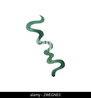 Snake. Silhouette verte d'un animal. Illustration d'aquarelle isolée sur fond blanc Banque D'Images