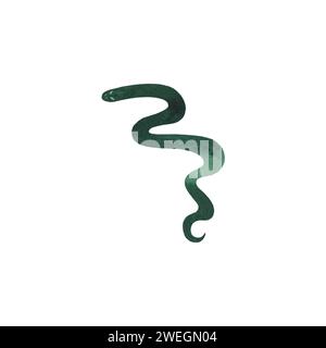 Snake. Silhouette verte d'un animal. Illustration d'aquarelle isolée sur fond blanc Banque D'Images