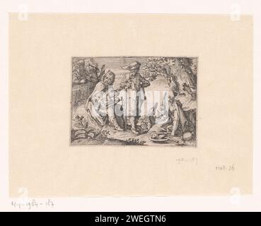 Houthakker et joueur de Doodle tournant, Rudolph Meyer, 1615 - 1638 papier imprimé gravure une personne jouant de l'instrument à vent - CC - hors des portes. mendiant Banque D'Images