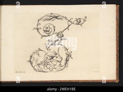 PORTÉE ONNALLY Z, Lorenzo Lorenzi, d'après Mauro Poggi, d'après Andrea Bimbi, 1745 - 1765 tirage lettre ornementale Z, décorée de deux oiseaux, un putto et un hibou. L'impression fait partie d'un album. gravure sur papier / gravure de lettres, alphabet, script. lettres fantaisie Banque D'Images