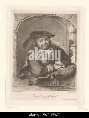 Portrait de Ferdinand bol dans une fenêtre, Adam von Bartsch, d'après Ferdinand bol, c. 1803 gravure sur papier de personnages historiques. portrait, autoportrait d'artiste. casque : beret. ouvrir la fenêtre Banque D'Images