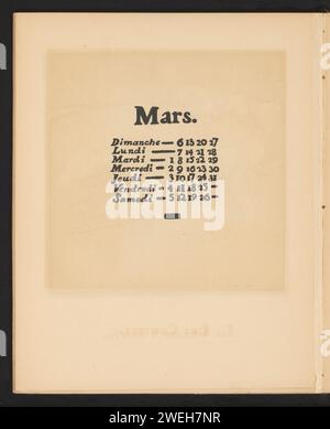 Mars, William Nicholson, 1898 imprimer le mois du calendrier dans l'illustration sur le magazine opposé. L'impression fait partie d'un livre. Papier Mars  autres concepts Banque D'Images