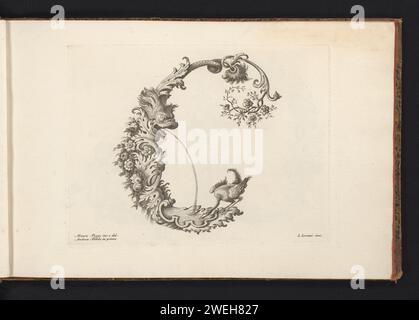 ONALLY LIBRE LETTRE C, Lorenzo Lorenzi, d'après Mauro Poggi, d'après Andrea Bimbi, 1745 - 1765 print lettre ornementale C, décorée de fleurs et d'un oiseau buveur. L'impression fait partie d'un album. gravure sur papier / gravure de lettres, alphabet, script. lettres fantaisie Banque D'Images