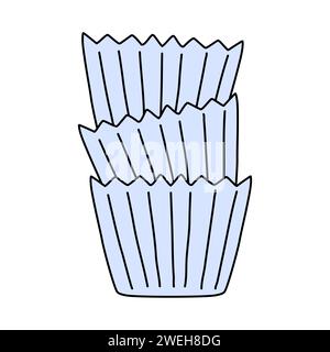 Pile de tasses en papier bleu pour la cuisson des muffins ou des cupcakes, doodle accessoire de boulangerie, illustration vectorielle Illustration de Vecteur