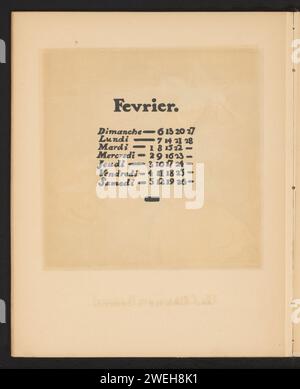 Février, William Nicholson, 1898 imprimer le mois du calendrier dans l'illustration sur le magazine opposé. L'impression fait partie d'un livre. Papier février  autres concepts Banque D'Images