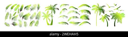 Ensemble d'éléments de palmier vert. dessin à la main. Pas IA. Illustration vectorielle Illustration de Vecteur