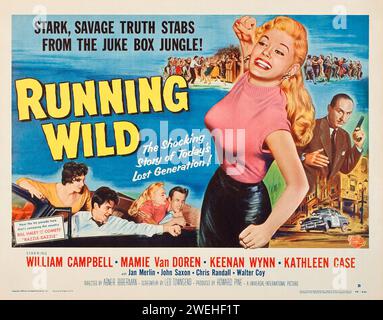 Affiche de film vintage des années 1950 - Running Wild (Universal International, 1955) William Campbell, Mamie Van Doren, Keenan Wynn, Kathleen case Banque D'Images