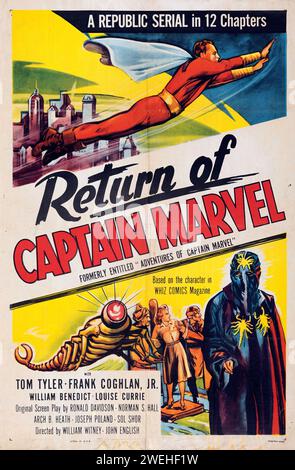 Aventures de Captain Marvel (République, Remake 1953). Affiche de film vintage - titre de réédition - Retour de Captain Marvel Banque D'Images