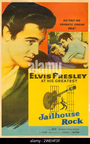 Elvis Presley dans Jailhouse Rock (MGM, 1957). Affiche de film - style Z, Bradshaw Crandell Artwork Banque D'Images