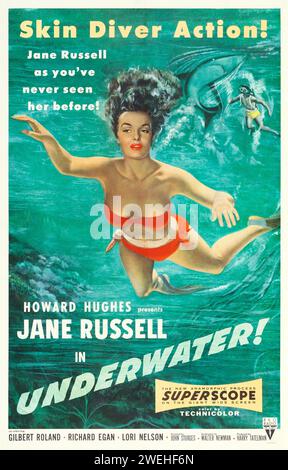 Skin Diver action - Howard Hughes présente Jane Russell dans UNDERWATER (RKO, 1955) - Vintage film Poster Banque D'Images