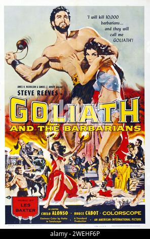 Steve Reeves dans Goliath and the Barbarians (American International - 1959). Affiche de film américain vintage Banque D'Images