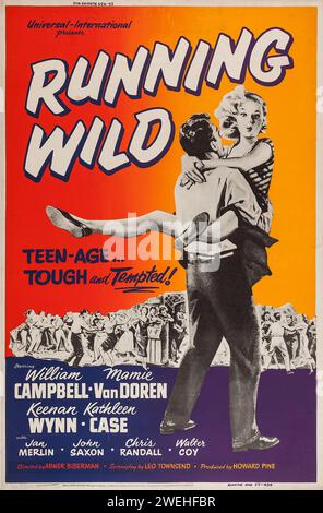 Affiche de film vintage - Running Wild (Universal International, 1955) William Campbell, Mamie Van Doren, Keenan Wynn, Kathleen case Banque D'Images