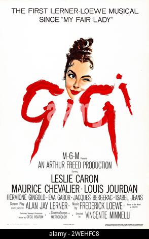 Affiche de film vintage pour la sortie théâtrale américaine du film musical Gigi de 1958 Banque D'Images