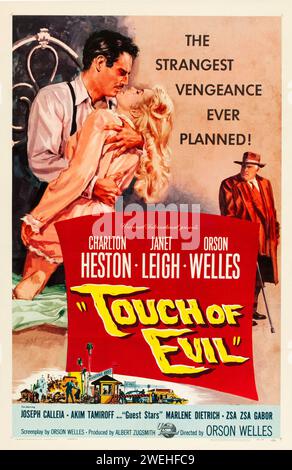 Affiche de film vintage pour la sortie théâtrale du film américain Touch of Evil de 1958 - guest stars Marlene Dietrich et ZSA ZSA Gabor - réalisé par Orson Welles Banque D'Images