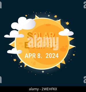 Bannière dessinée à la main éclipse solaire 8 avril 2024. Conception de gradient vectoriel avec soleil et étoiles. Illustration de Vecteur