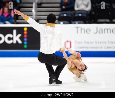 Columbus, Ohio, États-Unis. 25 janvier 2024. Participe à la compétition Championship pairs aux Championships de patinage artistique des États-Unis. Crédit : Brent Clark/Alamy Live News Banque D'Images