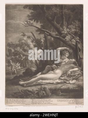 Vénus et Adonis, John Smith (imprimeur/éditeur), d'après Nicolas Poussin, 1662 - 1706 imprimer texte en anglais dans la marge inférieure. Papier Vénus et Adonis comme amants Banque D'Images