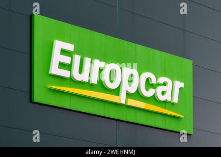 Logo de la société de location de voitures Europcar à Leicester, Royaume-Uni. Banque D'Images