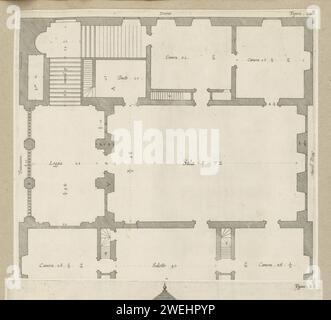 Carte du premier étage de la Villa Grimaldi à Gênes, 1622 imprimer cette gravure fait partie d'un album. plan de gravure sur papier  architecture. Hôtel, c'est-à-dire petit palais en ville - AA - architecture civique : à l'intérieur de la Villa Grimaldi Banque D'Images