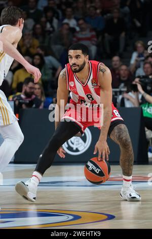 Mitrou long Naz de l'Olympiacos Piraeus lors du match de Turkish Airlines Euroleague entre le Real Madrid et l'Olympiacos Piraeus à WiZink en janvier Banque D'Images