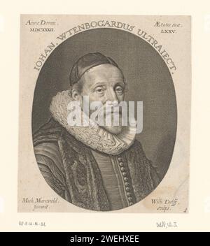 Portrait de Johannes Wtenbogaert à l'âge de 75 ans, Willem Jacobsz Delff, d'après Michiel Jansz van Mierevelt, 1632 gravures sur papier gravant des personnages historiques. théologien Banque D'Images