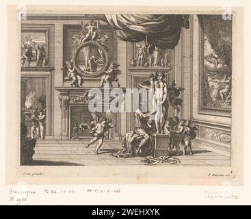 Pygmalion dans son atelier, Jean Lepautre, 1628 - 1682 papier gravure Pygmalion tombe amoureux de la statue qu'il sculpte Banque D'Images