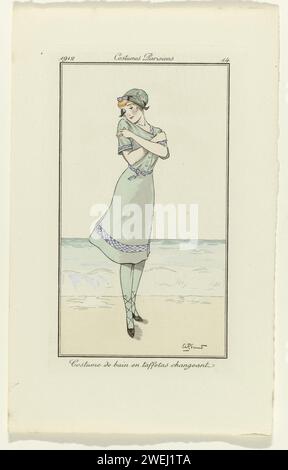 Journal des dames et de la mode, 1912, costumes parisiens, no. 14 : Costume de bain (...), Anonyme, 1912 Costume de bain gravure sur papier assiettes Banque D'Images