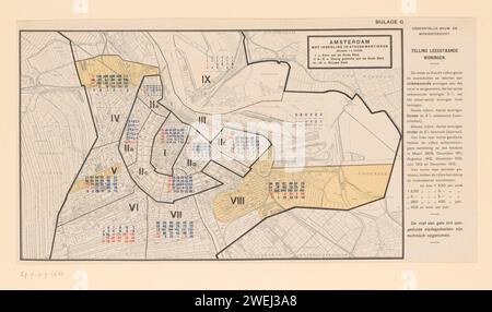 Reproduction d'une carte d'Amsterdam avec le comptage des maisons vacantes de la ville, Anonyme, en ou après 1914 impression photomécanique sur la droite une légende. En haut à droite : Annexe G. cartes photolithographiques papier des villes Amsterdam Banque D'Images