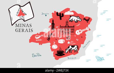 Carte vectorielle stylisée Minas Gerais Illustration de Vecteur