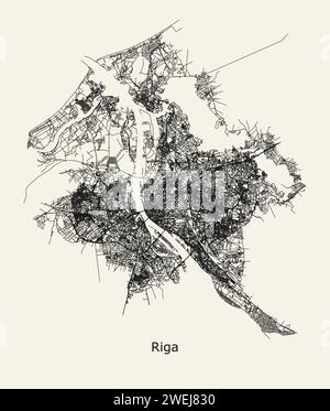 Vector City Road map de Riga, Lettonie Illustration de Vecteur