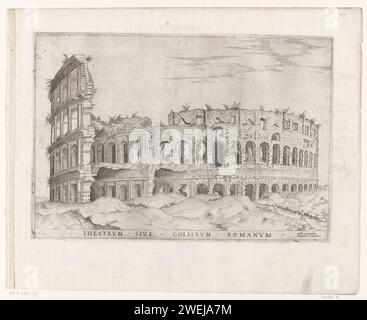 Colisée, anonyme, 1522 - 1577 imprimer vue du Colisée à Rome. Au premier plan sur la droite deux figures. Titre dans la marge de fin. Gravures sur papier, terrains et logements pour sports, jeux et performances physiques (+ portes (sports, jeux, etc.)) Colisée. Rome Banque D'Images