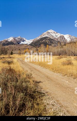 Boulder Creek Road dans la Sawtooth National Recreation Area près de Sun Valley, Idaho, États-Unis, en direction de Boulder Basin Trailhead. Banque D'Images