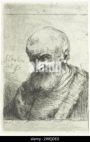 Oude Man, Jan Chalon, 1748 - 1795 imprimer le portrait est d'un vieil homme avec une barbe et un manteau de fourrure. Buste vers la gauche. gravure sur papier / morphologie des points secs de l'expression humaine (+ vieil homme (être humain)) Banque D'Images