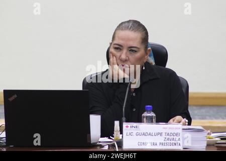 Mexico, Mexique. 25 janvier 2024. 25 janvier 2024, Mexico, Mexique: Guadalupe Taddei Zavala, conseillère présidentielle de l'Institut National électoral (INE), a dirigé la session ordinaire du Conseil général de l'INE dans la salle de session de l'Institut National électoral le 25 janvier 2024 à Mexico, Mexique. (photo de José Luis Torales/Eyepix Group/Sipa USA) crédit : SIPA USA/Alamy Live News Banque D'Images